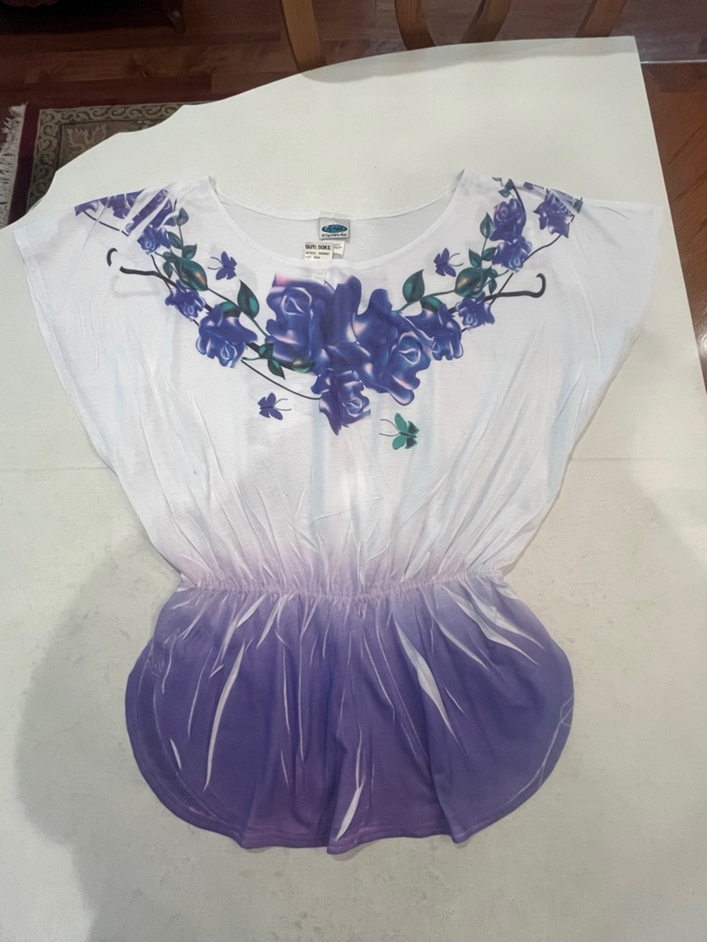 Vintage Floral Purple rose garland Ombre cinch waist Top. NWT!